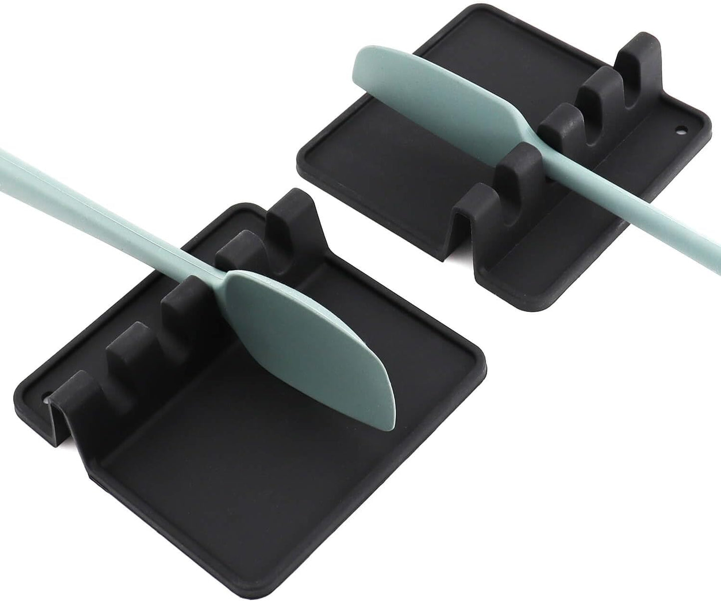 Kitchen Silicone Utensil Rest - BPA-Free Heat-Resistant Spoon Rest for Stove Top - Spoon Rest for Kitchen Counter Grill Utensil Holder-Black 2 Pcs