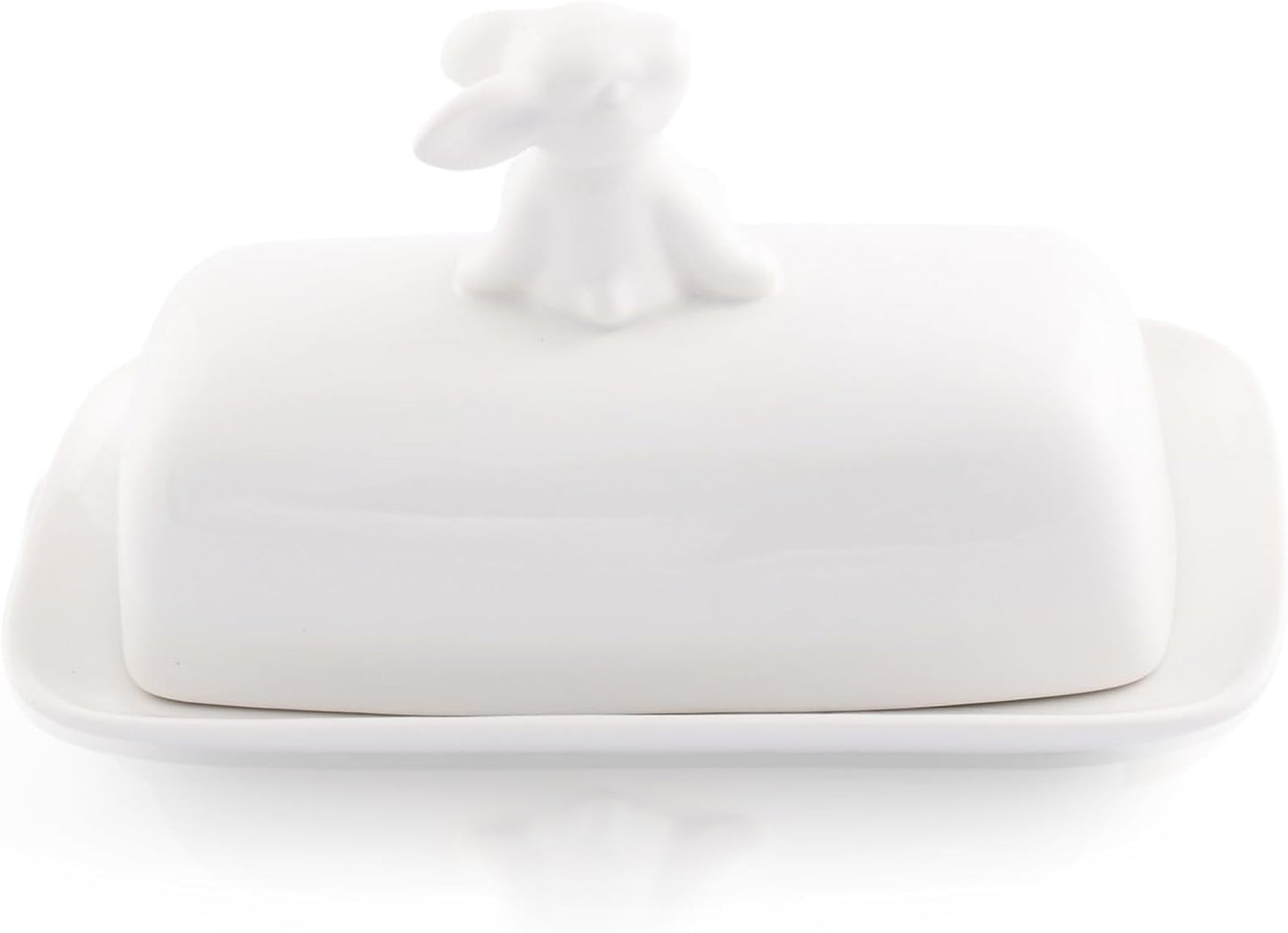 Arthur Court White Stoneware Setting Bunny Butter Dish, Accommodates All Butter Sizes, Durable and Easy to Clean, Adds Whimsy and Elegance to Table Settings - Spring Easter Lidded Butter Dish
