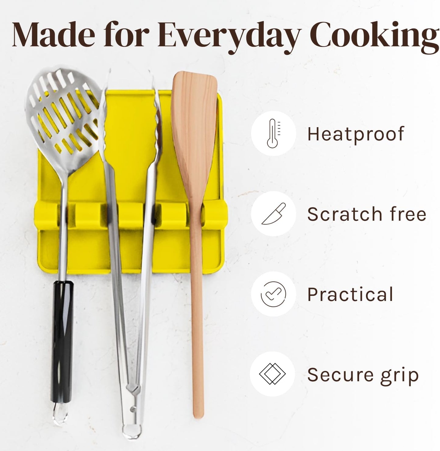 Silicone Spoon Rest for Stove Top with Drip Pad (Two Pack) - Heat Resistant BPA Free Utensil Rest & Spoon Holder for Kitchen Counter - Grill Utensil Holder - Spatula Holder, Tongs, Ladle - Yellow