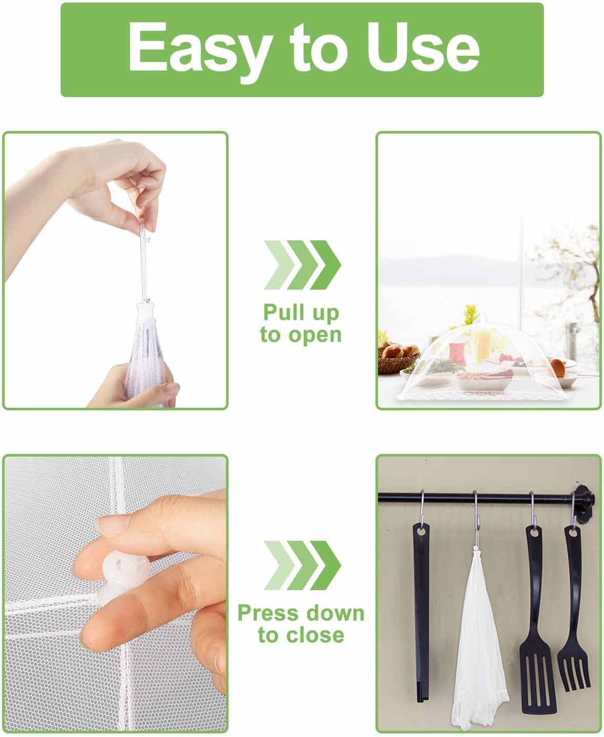 Large Food Cover,6 Pack Mesh Food Tent,17"x17",White Nylon Covers,Pop-Up Umbrella Screen Tents,Patio Net for Outdoor Camping, Picnics, Parties,BBQ,Collapsible and Reusable