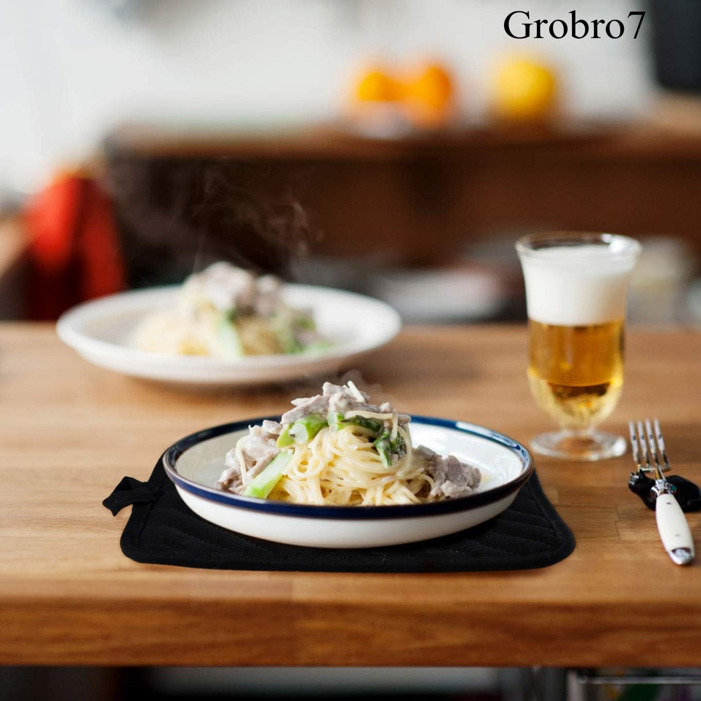 GROBRO7 5Pack Cotton Pocket Pot Holder Set Kitchen Heat Resistant Potholder Machine Washable Hot Pads Bulk Oven Mitts Black Plain Hot Pads Trivet for Baking Cooking with Pocket 7x9