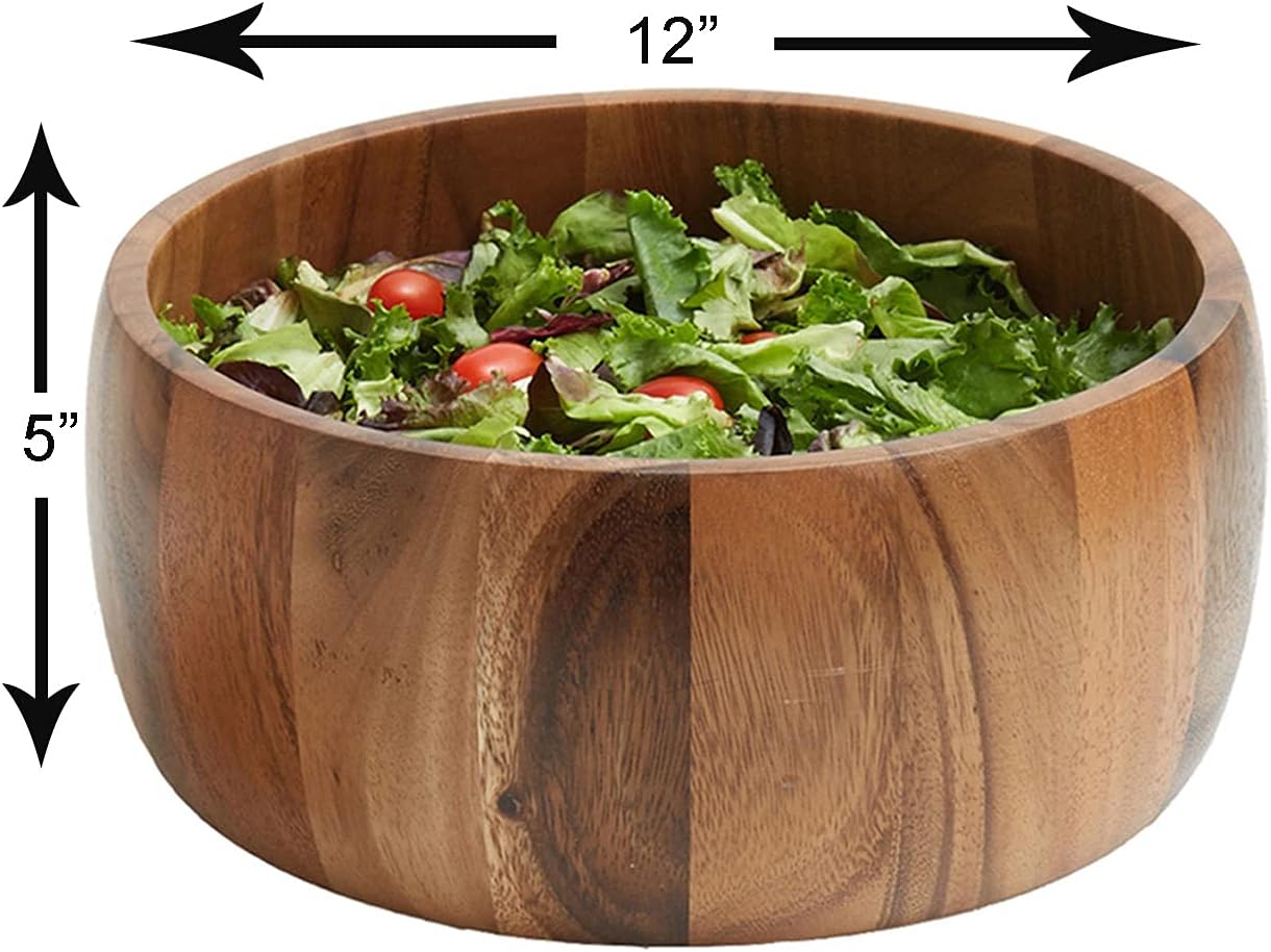 Woodard & Charles Acaica Wood 12" x 5" Serving Bowl Set with Serving Hands, 3 Piece Set ★★PACK OF 4★★