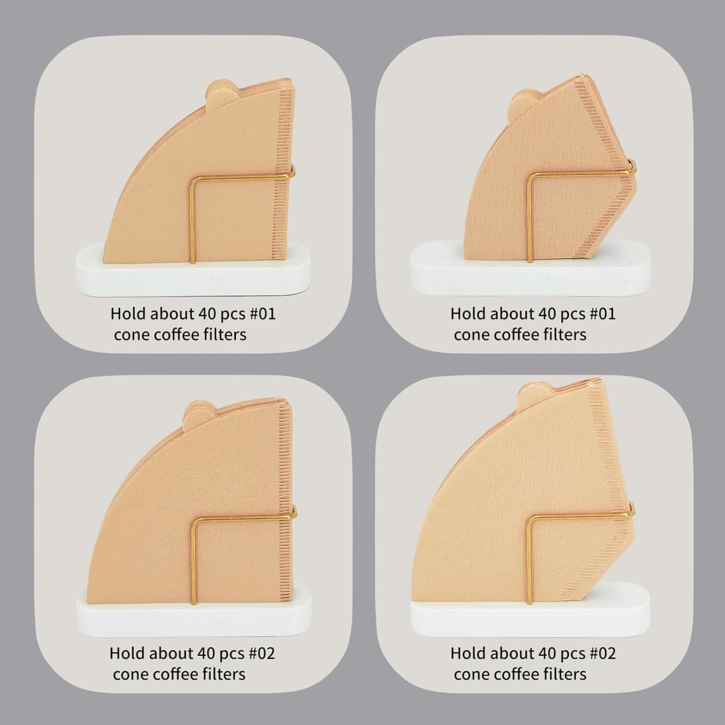 Cone Coffee Filter Holder for Counter, Coffee Filter Storage Container for Cone Paper Filters Size #01 & #02, Marble Base with Non-Slip Pad (White)