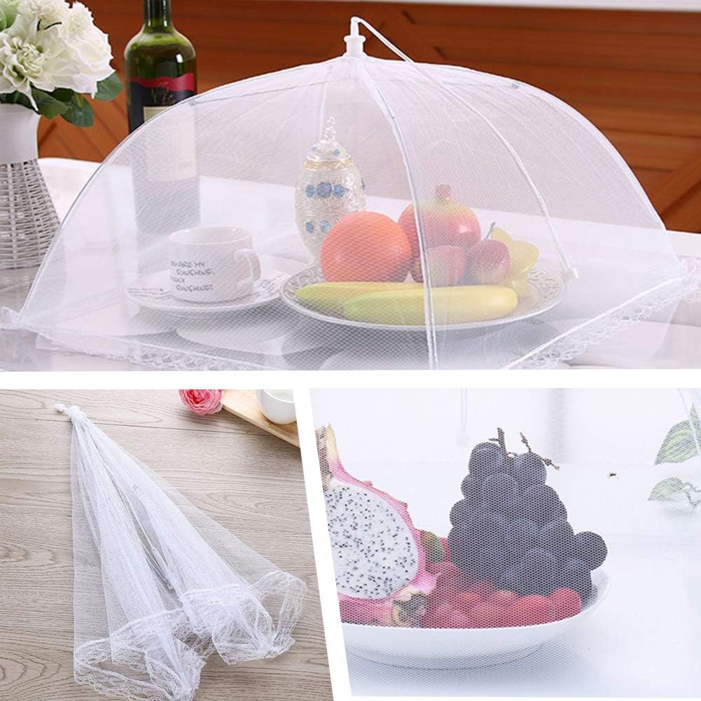 Onarway 6 Pack Food Covers 17 Inch Pop-Up Encrypted Mesh Plate Serving Tents, Fine Net Screen Umbrella for Outdoors, Parties, Picnics, BBQs, Reusable and Collapsible