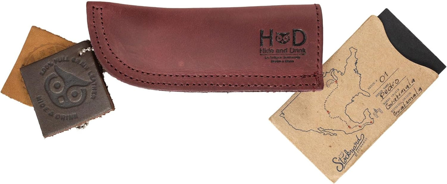 Hide & Drink, Hot Handle, Cast Iron Protector, Panhandle Potholder, Double Layered, Double Stitched, Slides On/Off Easily onto Metal Skillet Grips, Full Grain Leather, Handmade, Sangria