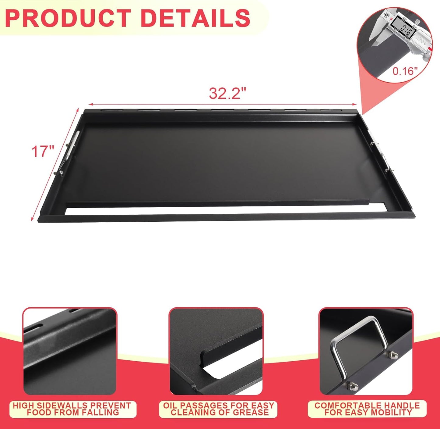 Full-Size Griddle Inserts for Nexgrill Home Depot 6 Burner 720-0896B 720-0896 720-0896C 720-0896E 720-0896CP Gas Grill Replacement Parts, Flat Top Griddle for Nexgrill 730-0898A 730-0898, Carbon Steel