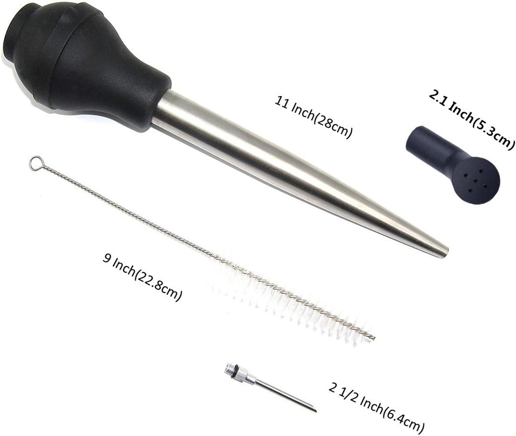 i Kito 4-in-1 Stainless Steel Turkey Baster Set With Meat Marinade Injector Silicone Infuser & Cleaning Brush
