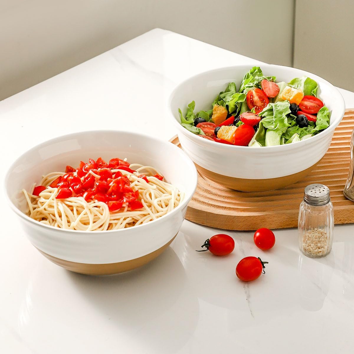 Hasense Ceramic Serving Bowls Set, 60 oz Deep Salad Bowls for Kitchen, 8.5 Inch White Serving Dishes for Christmas Entertaining, Ideal for Soup, Pasta, Side Dishes, Dishwasher Microwave Safe