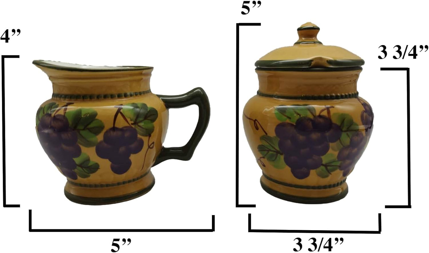 ACK Ceramic Cream and Sugar Set, Sugar Bowl with Lid (Grape)