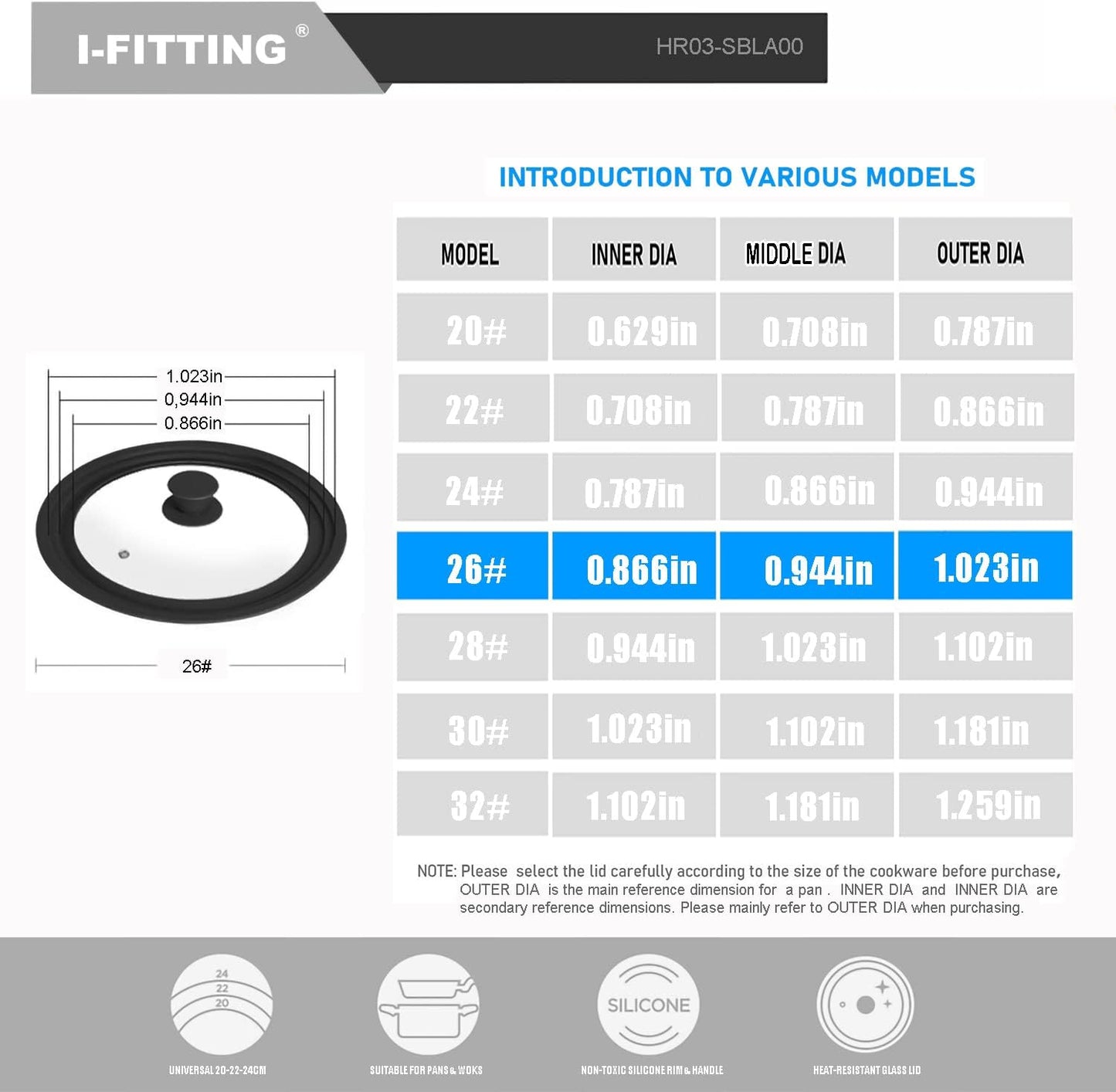 Universal Lid for Pots,Pans And Skillets,HR Huare Technology Tempered Glass with Heat Resistant Silicone Rim,Dishwasher Safe,Fit Cookware 8.5", 9.5”, 10”, Black,1 Pack