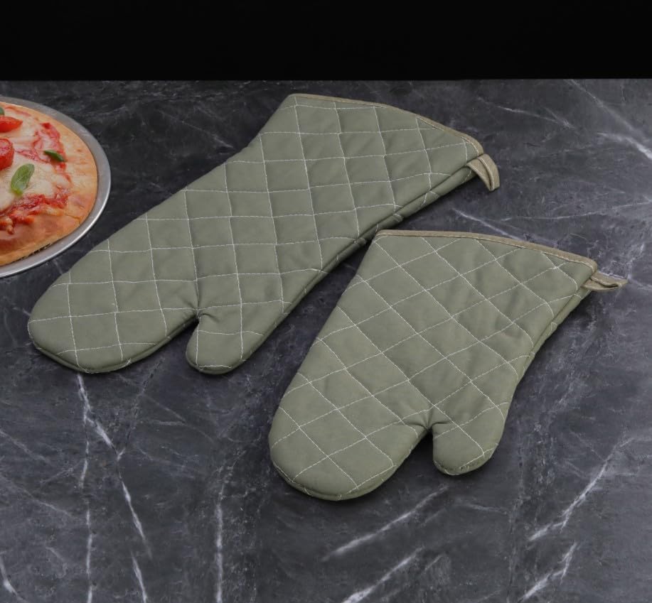 13 Inch Heat Resistant Oven Gloves New Cotton Oven Mitts Kitchen Gloves High Temperature Cooking Tool BBQ Gloves (13" Olive drab, 13 Inch)