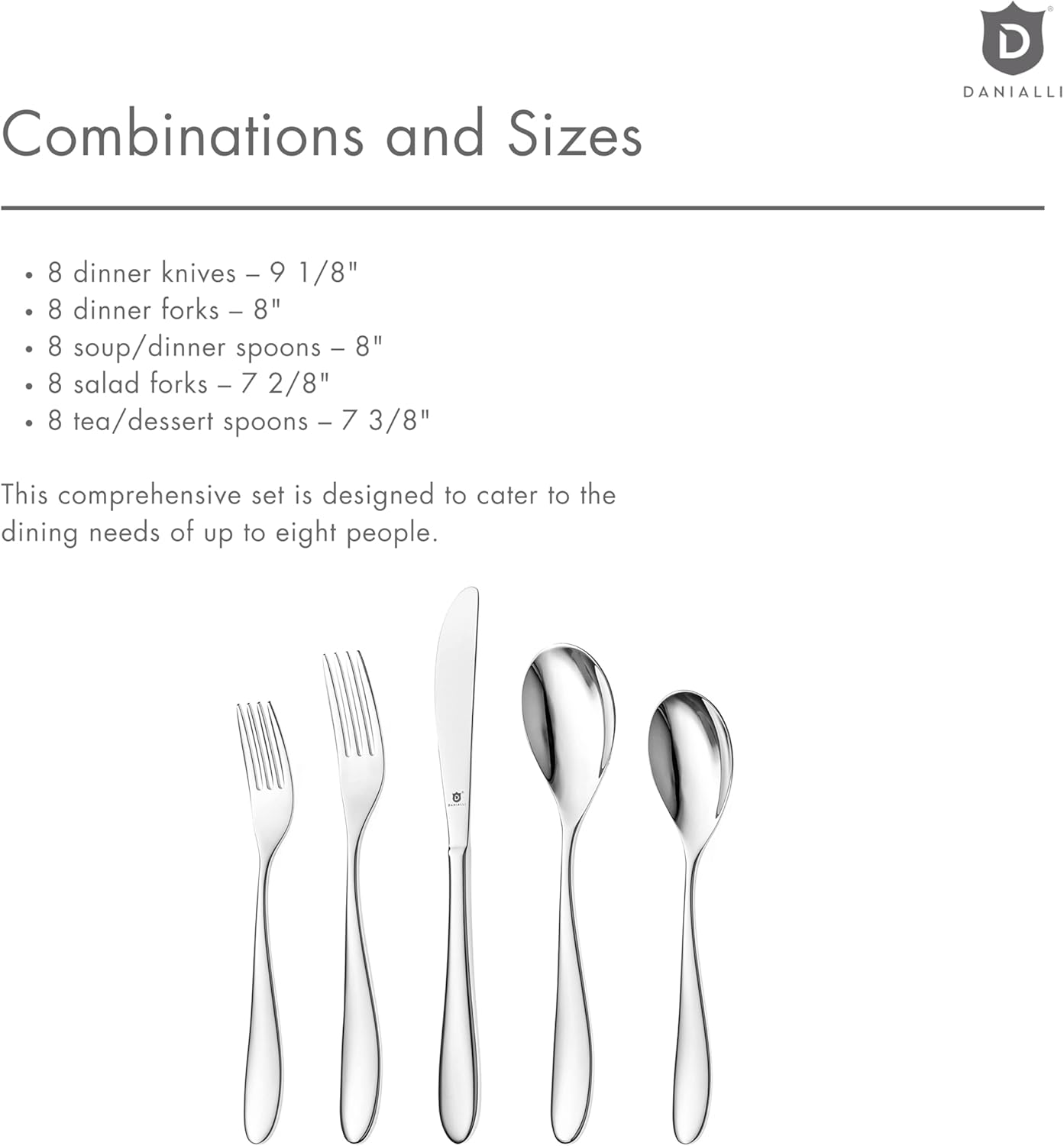 Silverware Set for 8 | 18/10 Stainless Steel Flatware Set | Mirror Finish, Heavy-Duty, Dishwasher Safe, Elegant & Durable, Built to Last (40-Piece, Marettimo)