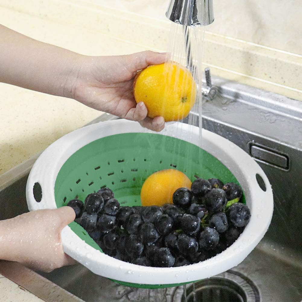 QiMH Collapsible Colander and Strainer, 5 Quart(1.25 gal) BPA Free & Dishwasher-safe Silicone Foldable Strainer, Heavey Duty Kitchen Drainer Basket for Pasta, Veggies and Fruits