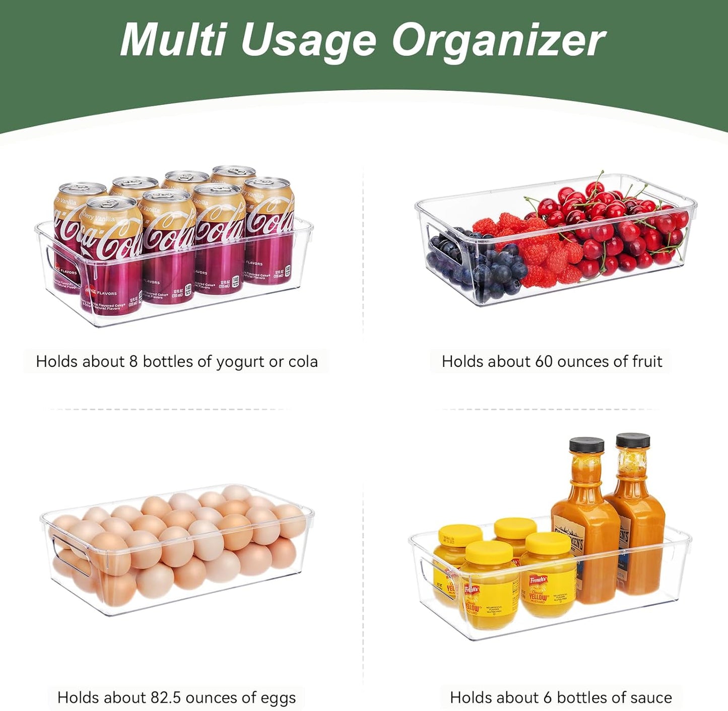 HOMER Clear Plastic Refrigerator Organizer Bins, 8 Pieces Refrigerator Organizers, Pantry Storage Bins, Perfect for Fridge Organizer, Kitchen Storage, and Cabin Organizer