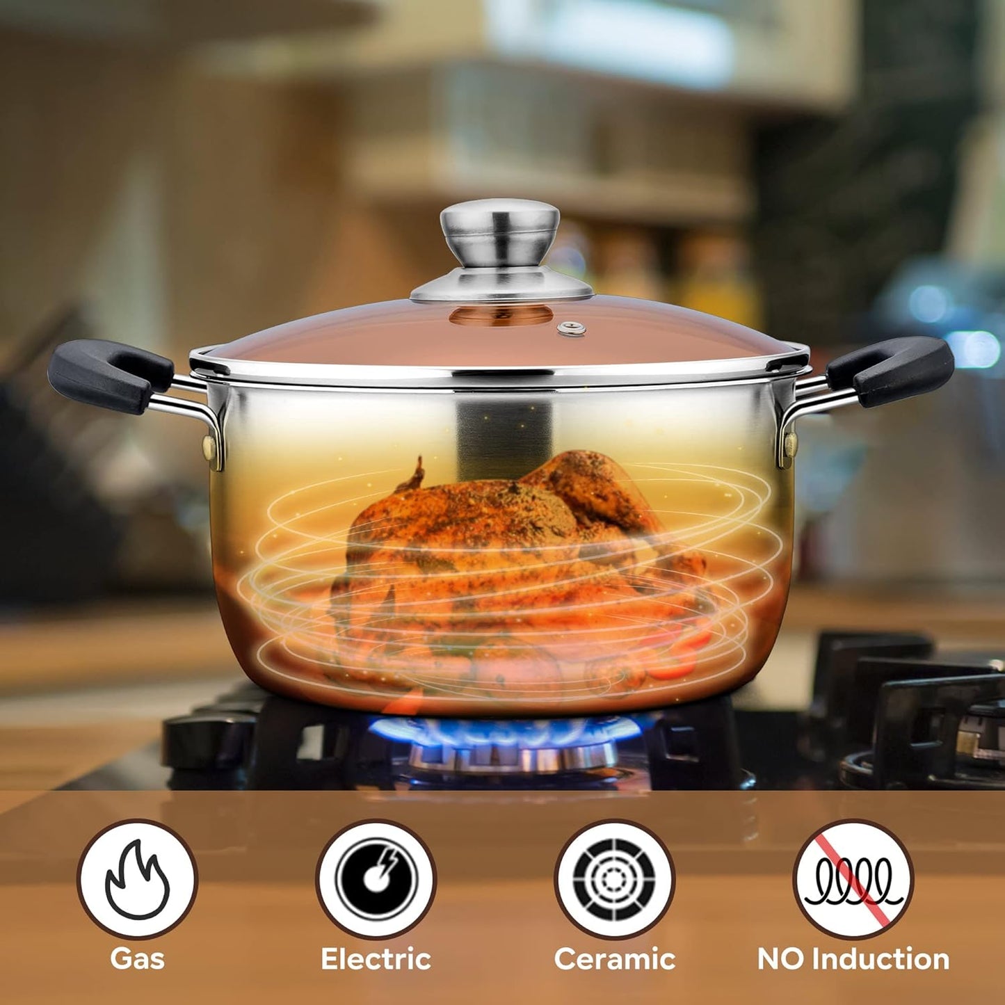 LIANYU 6QT Stock Pot with Lid, Stainless Steel Soup Pasta Pot for Home Kitchen Restaurant, Stockpot for Strew Simmer Boiling, Heat-proof Handle, Dishwasher Safe