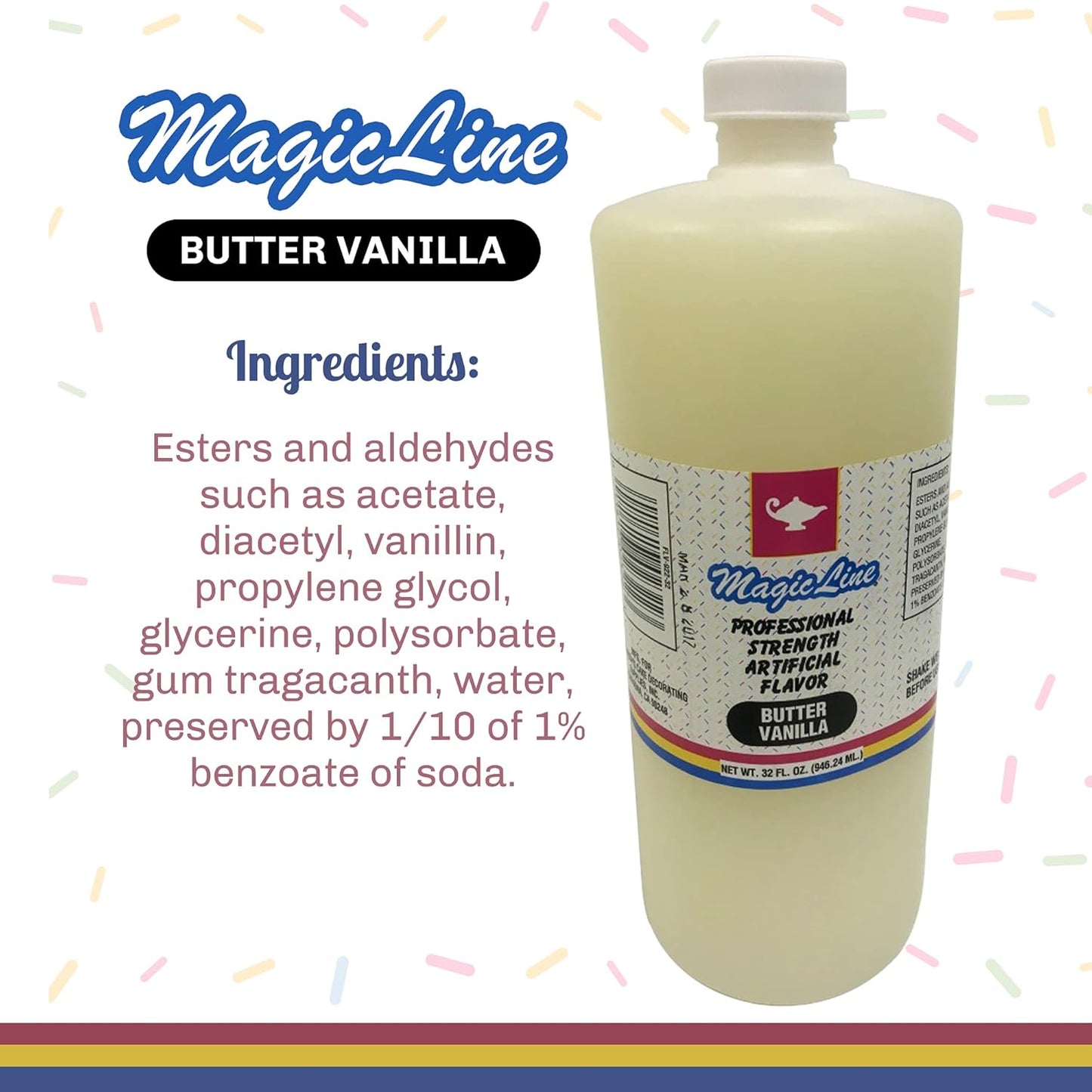 Magic Line Butter Vanilla Flavoring Oil for Baking - Replaces Vanilla Flavor Extracts (32 Ounces)