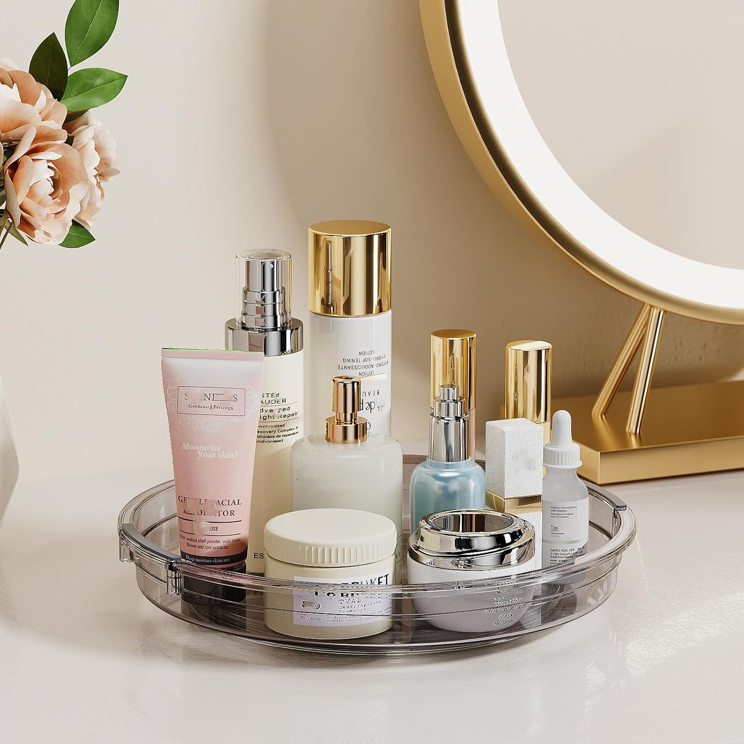 LAMU 2 Pack Lazy Susan Turntable Organizer for Cabinet, 10.6'' 9.25'' Condiment Organizer for Refrigerator, Kitchen Pantry, Medicine Cabinet Organizer, Spices Rack Organization, Bathroom, Grey