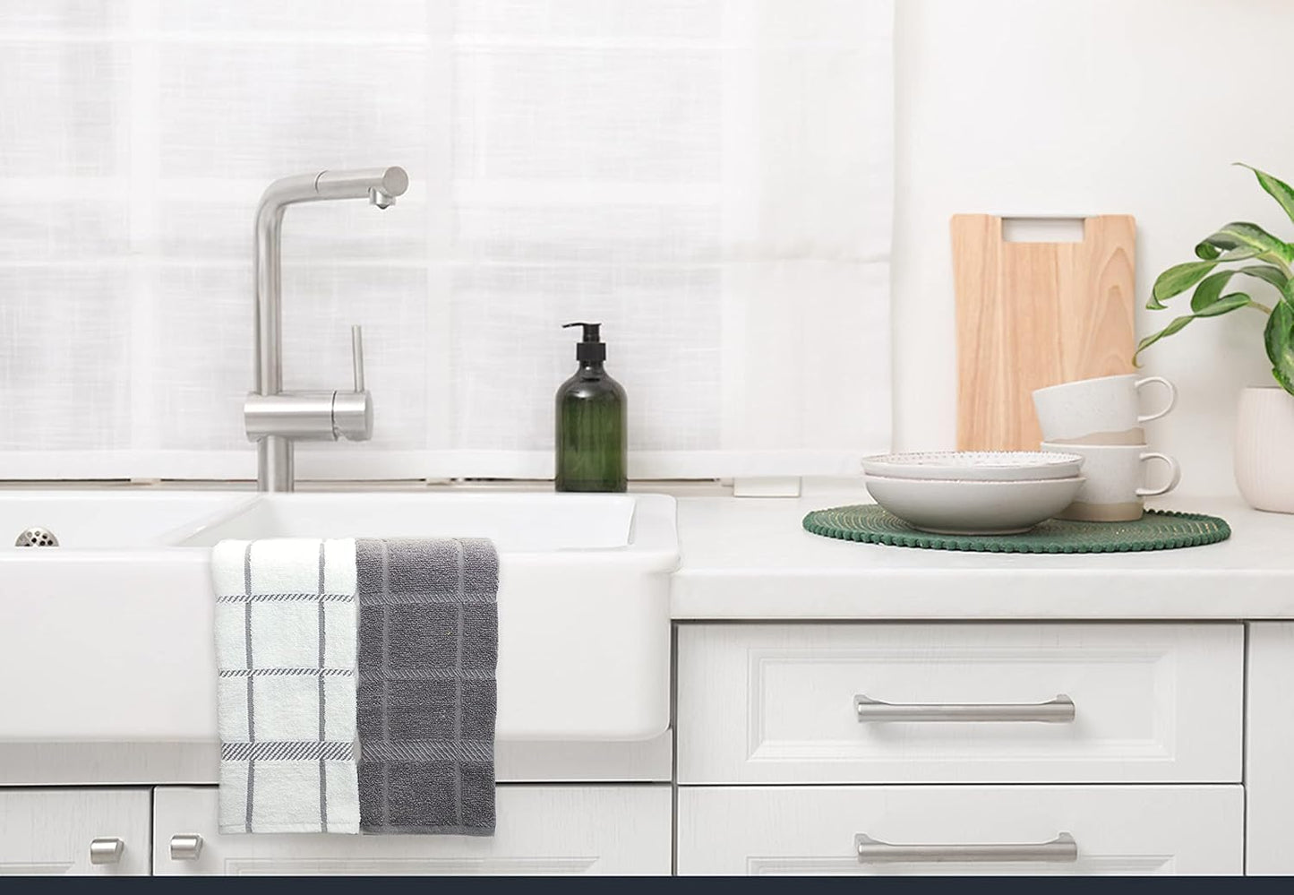 100% Cotton Terry Dish Towels, 4 Pack 16 x26 Inches, Super Soft and Absorbent Kitchen Towels, Perfect for Kitchen Cleaning and Dish Washing | Light Gray