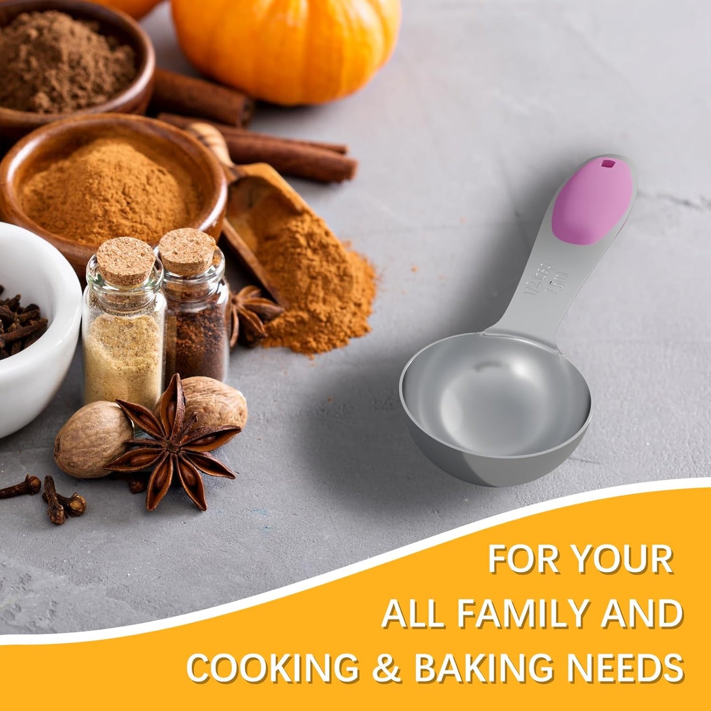 1PCS 1/2 Tbsp(1.5tsp, 1/4oz, 7.5ml) Single Measuring Spoon with Pink Silicone Grip, Stainless Steel Individual Measure Scoop Only