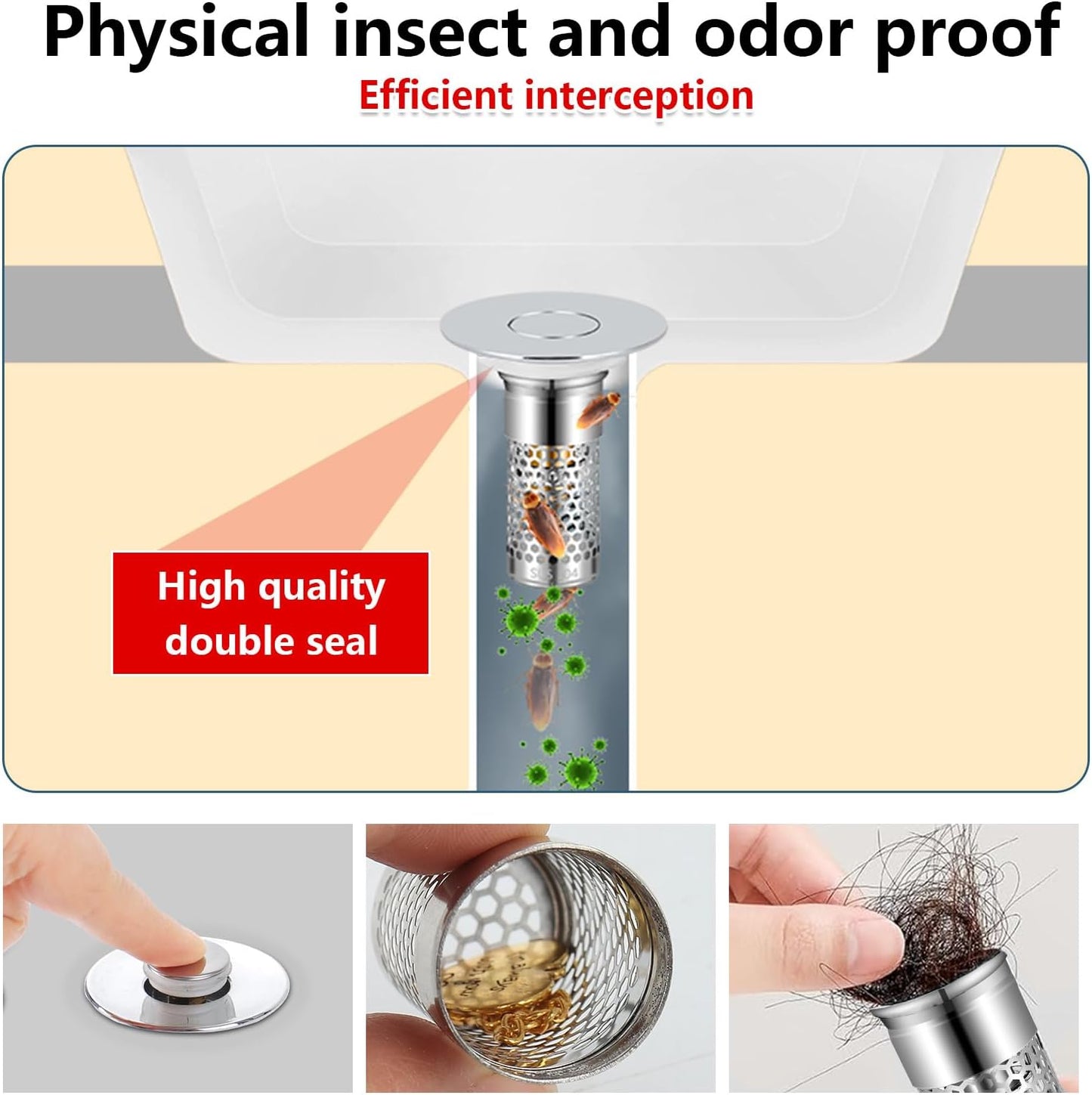 2Pack Bathroom Sink Stopper 1.06"-1.50", Universal Bathroom Sink Drain Pop Up Stopper for US Bathroom Sink Stainless Steel Floor Drain Filter, U.S. Standard Universal Drain Filter (Silver)