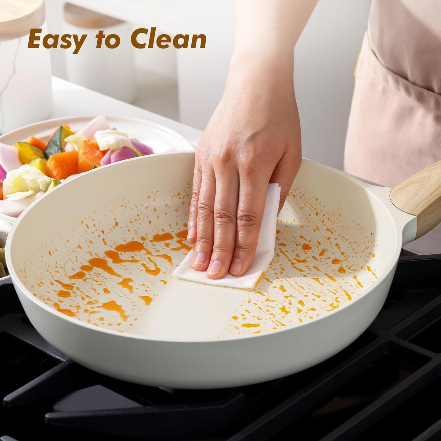 SENSARTE Ceramic Nonstick Frying Pan Small Skillet 8/9.5/11/12.5Inch Non Stick Omelet Pan, Non-toxic Kitchen Cooking Chef's Pan, Free of Intentionally Added PFOA/PFAS/PTFE, Induction Compatible, White