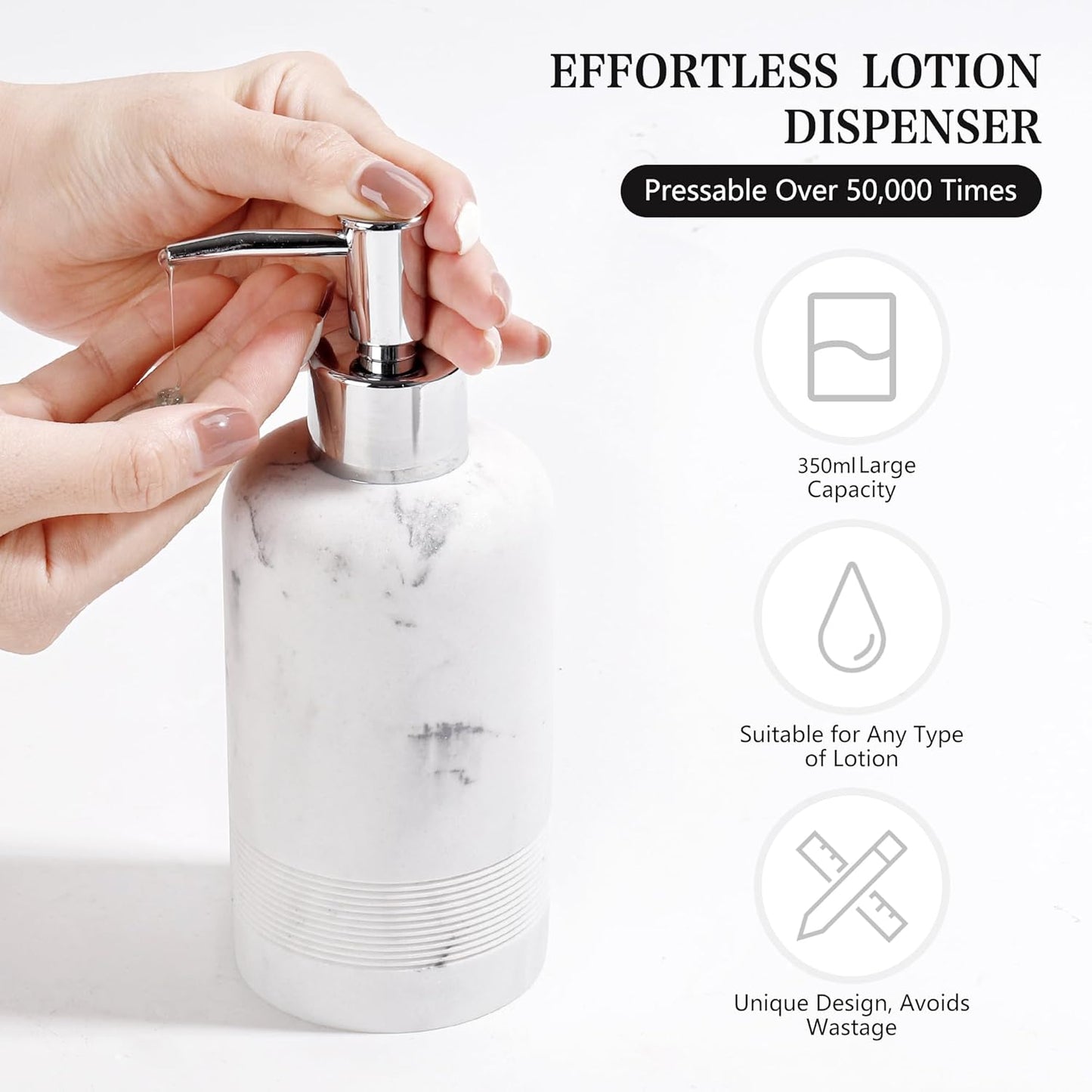 2pcs/Set Hand Soap Dispenser Sets - 10.8oz Refillable Resin Liquid Soap Dispensers with Rust-Proof Pump for Bathroom Countertop or Kitchen, Marble White