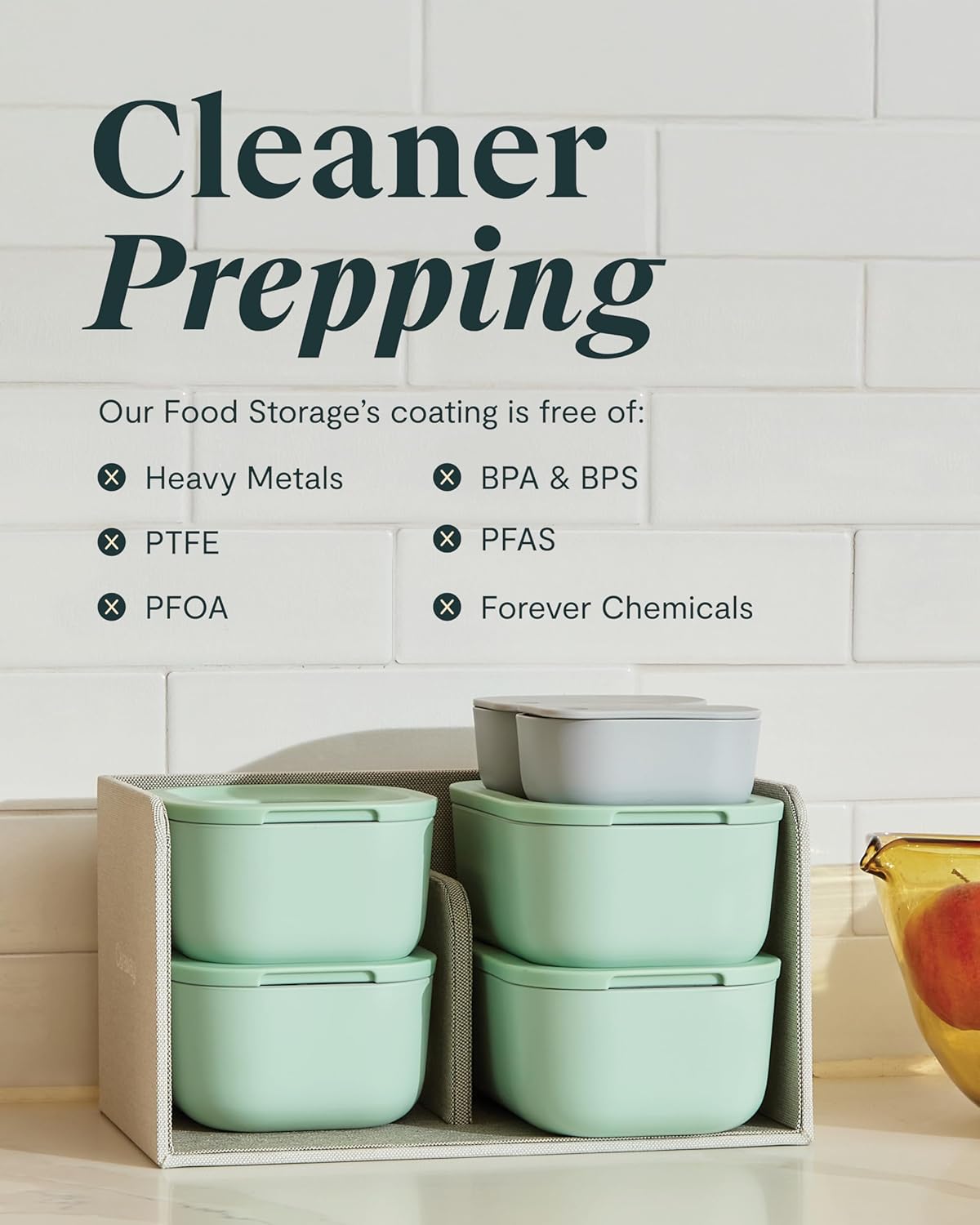 Caraway 2pc Glass Food Storage Set - 2.6 Cup Food Containers (2) - Non-Toxic Ceramic-Coated Glass - Air Release Technology - Compact & Stackable Design - Navy