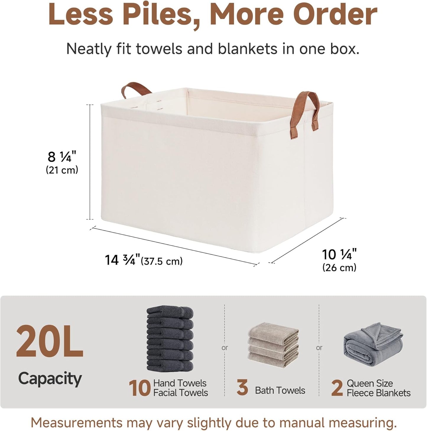 StorageWorks Storage Bins, Fabric Storage Bins for Shelves, Storage Baskets with Metal Frame, Closet Baskets and Bins with Handles, Natural Color, 2-Pack