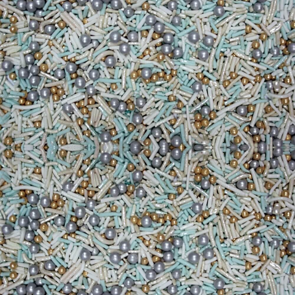 Confect Edible Sprinkles Mix – Silver & Gold Sugar Pearls with Mint and White Jimmies – Cake Decorating Toppings for Cupcakes, Cookies & Desserts | Vegan, Gluten-Free, Soy-Free, Dairy-Free, Palm Oil-Free – 4.2 Oz