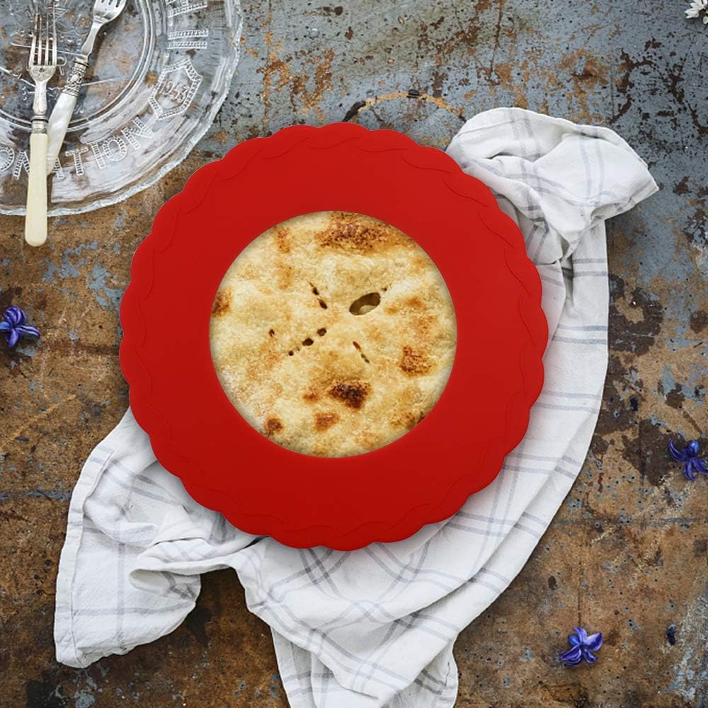 4 Pcs Mini Pie Crust Shields, Silicone Pie Pan Shield for Baking, Mini Pie Crust Protector 4 to 6 in (Red)
