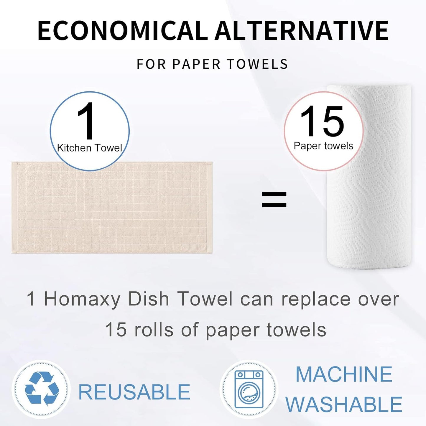 Homaxy 100% Cotton Terry Kitchen Towels(Beige, 13 x 28 inches), Checkered Designed, Soft and Super Absorbent Dish Towels, 6 Pack