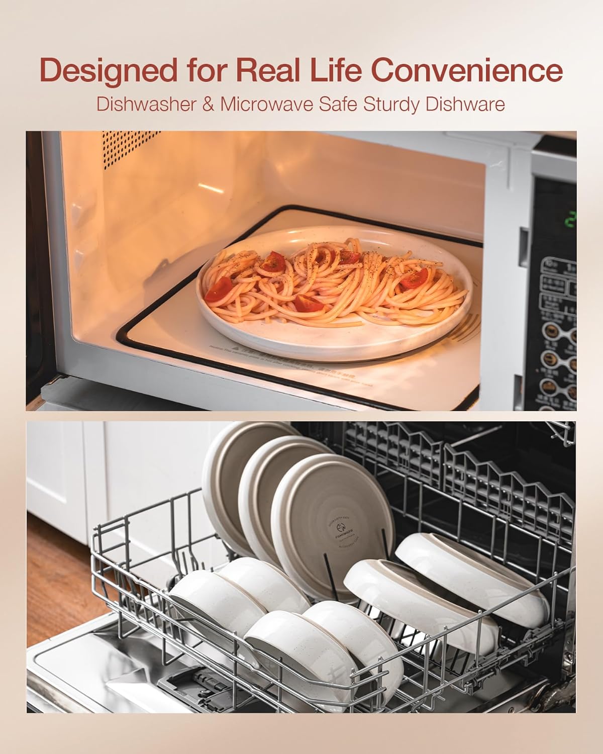 Famiware Milkyway Plates and Bowls Set, 18 Pieces Dinnerware Sets, Dishes Set for 6, White