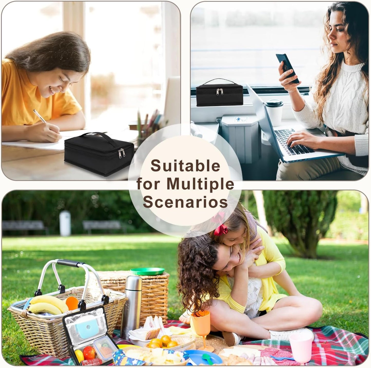 FlowFly Small Insulated Lunch box Portable Soft Bag Mini Cooler Thermal Meal Tote Kit with Handle for Work & School (Alpaca)