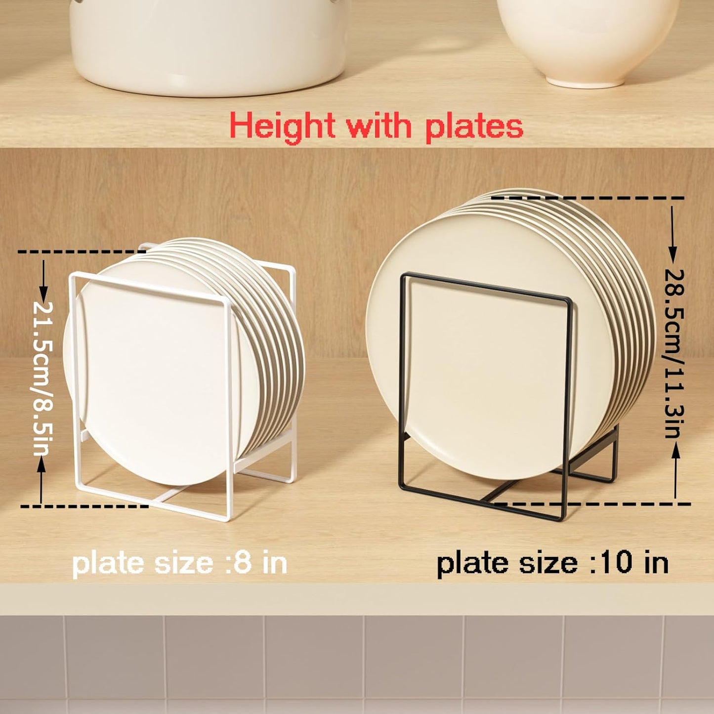 2 Large 1 Small Plate Organizers Holders Upright Cabinet Dish Drying Racks Metal Plate Dish Organizers Racks Stands for Countertop and Cupboard White