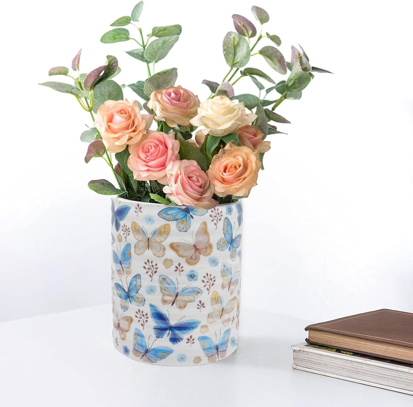 Kitchen Utensil Holder,7.2″Extra Large Stable Pattern Ceramic Utensil Crock,Utensil Organizer for Countertop,Kitchen Decor,Utensil Holder for Housewarming,Wedding Gift (Butterfly)