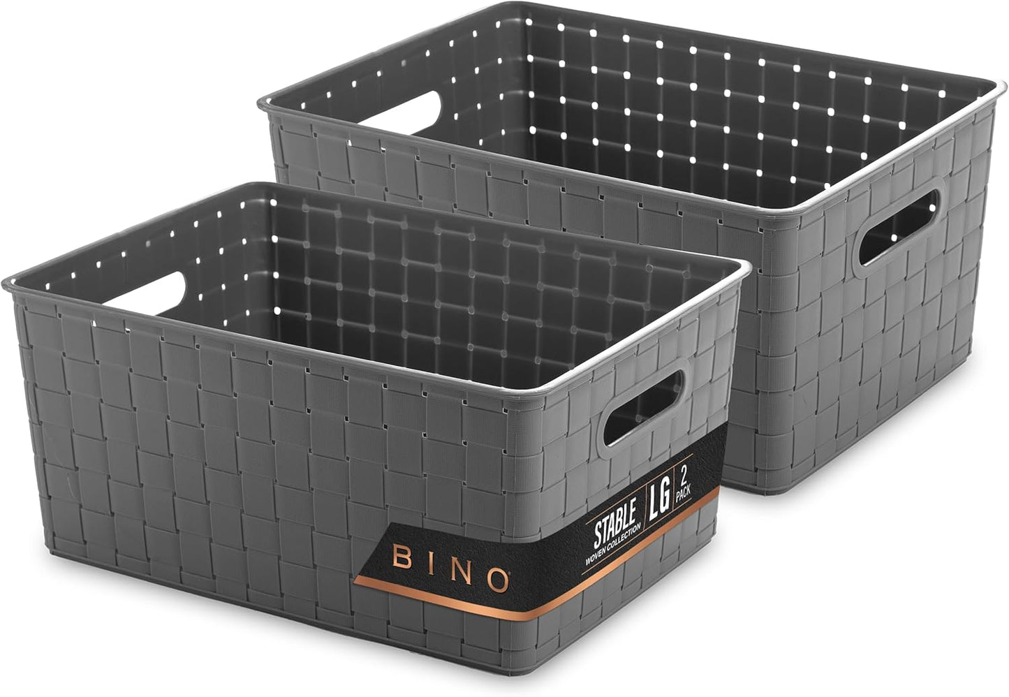 BINO | Plastic Storage Baskets Large - Grey | THE STABLE COLLECTION | Multi-Use Storage | Rectangular Cabinet Organizer | Baskets For Organizing with Handles | Home Office Organization and Storage
