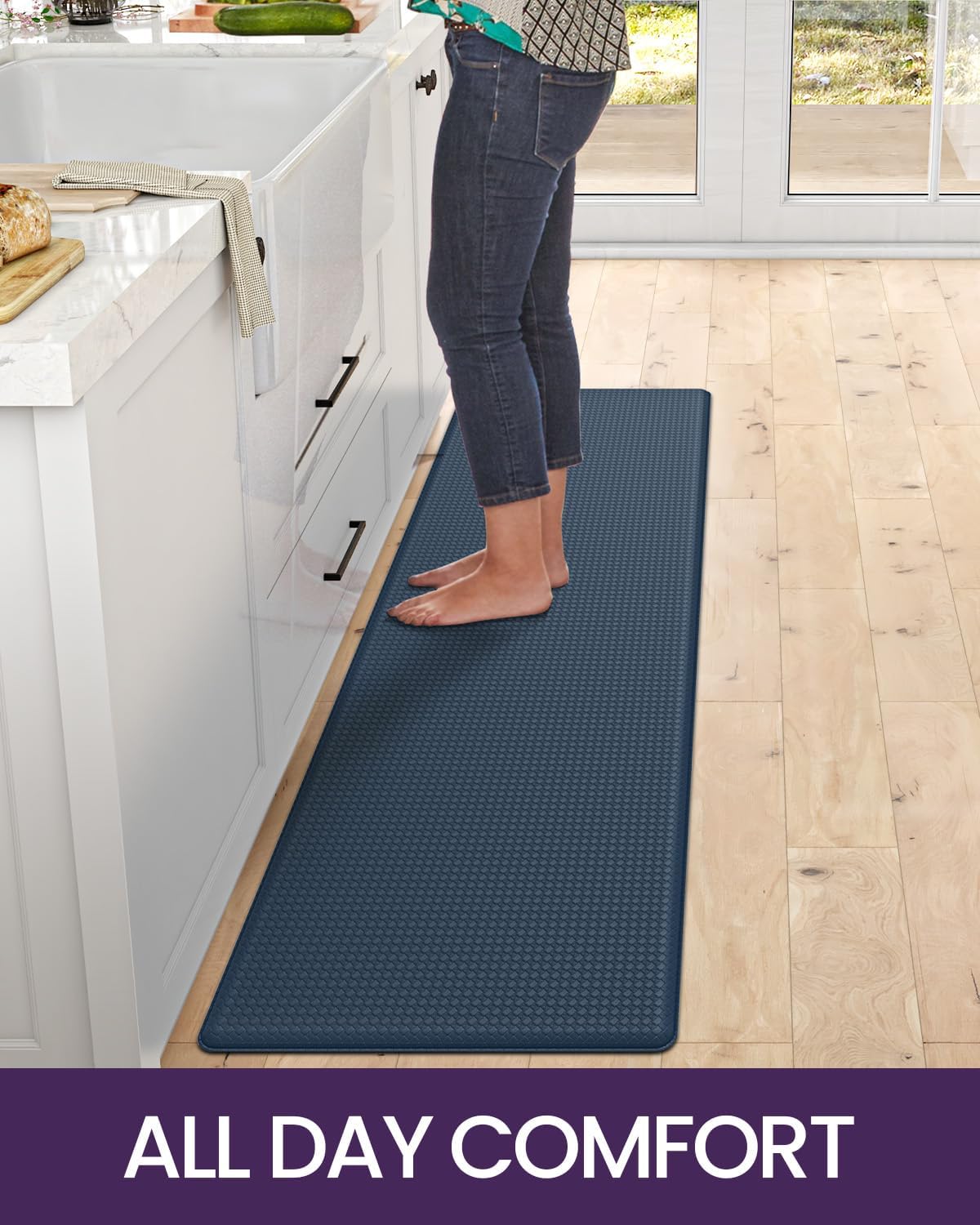 DEXI Kitchen Floor Mats Cushioned Anti Fatigue, 23x94, Large Long Standing Runner Rug Waterproof, Comfort Memory Foam Padded for Front Sink Laundry, Navy