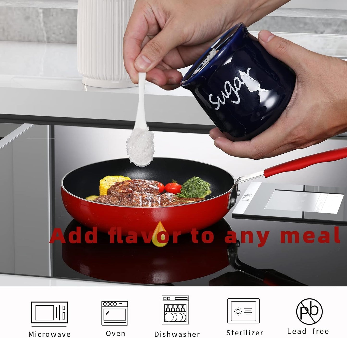 ONTUBE Ceramic Sugar Bowl with Lid and Spoon 12oz (Navy)