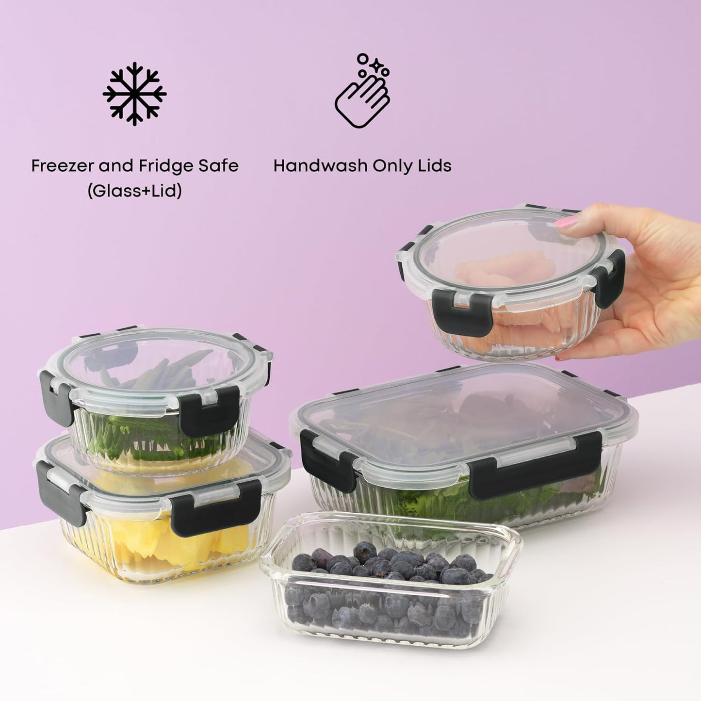 JoyJolt 24pc Borosilicate Glass Storage Containers with Lids | 12 Airtight/Freezer Safe Food Storage Containers for Pantry and Kitchen | Meal Prep Container for Lunch | Glass Tupperware Set