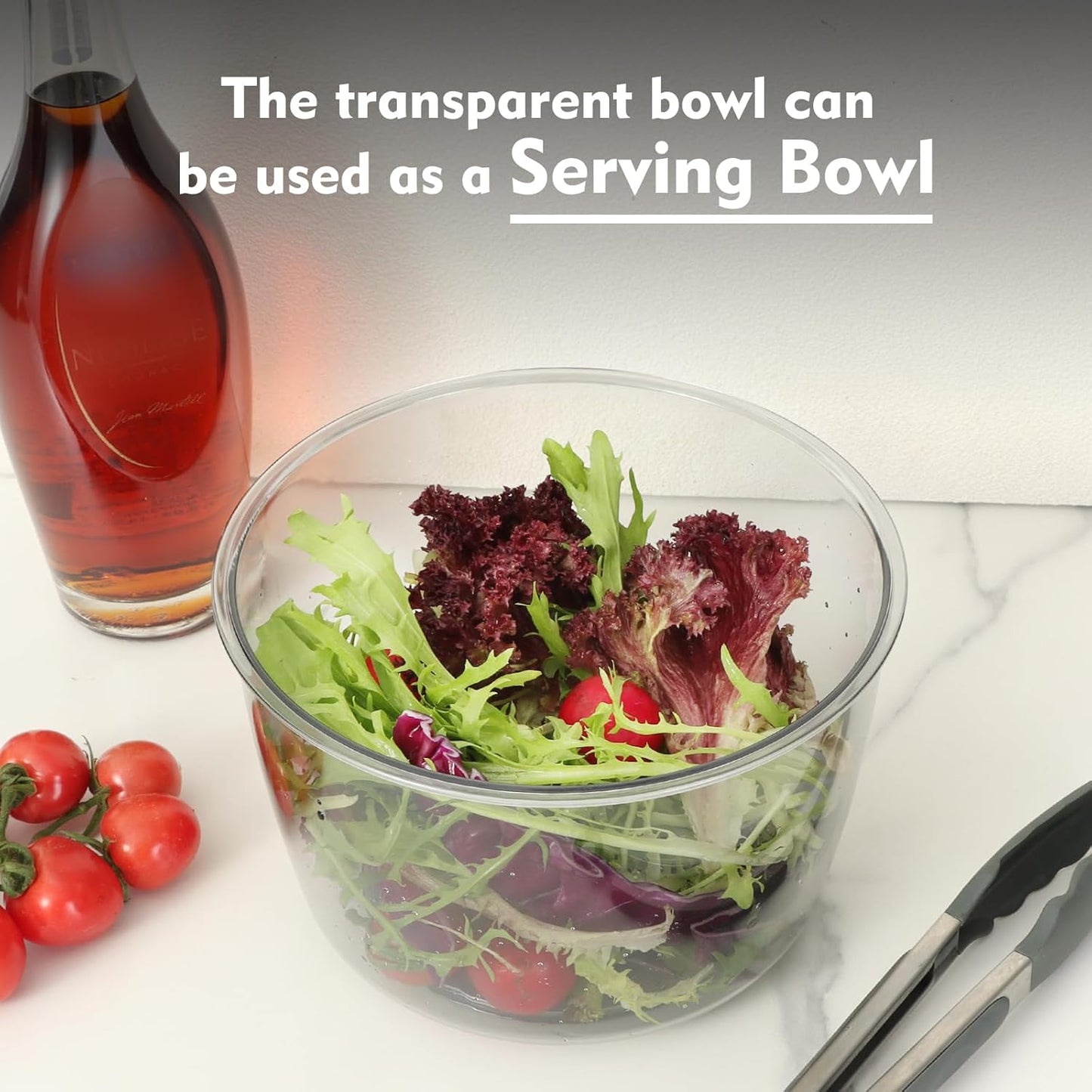 Ourokhome Salad Spinner Lettuce Dryer, Hand-crank Rotary Vegetable Dryer Veggie Washer with Transparent Bowl and Colander for Greens, Herb, Berry, Fruits, Macaroni, 2.8 QT, White