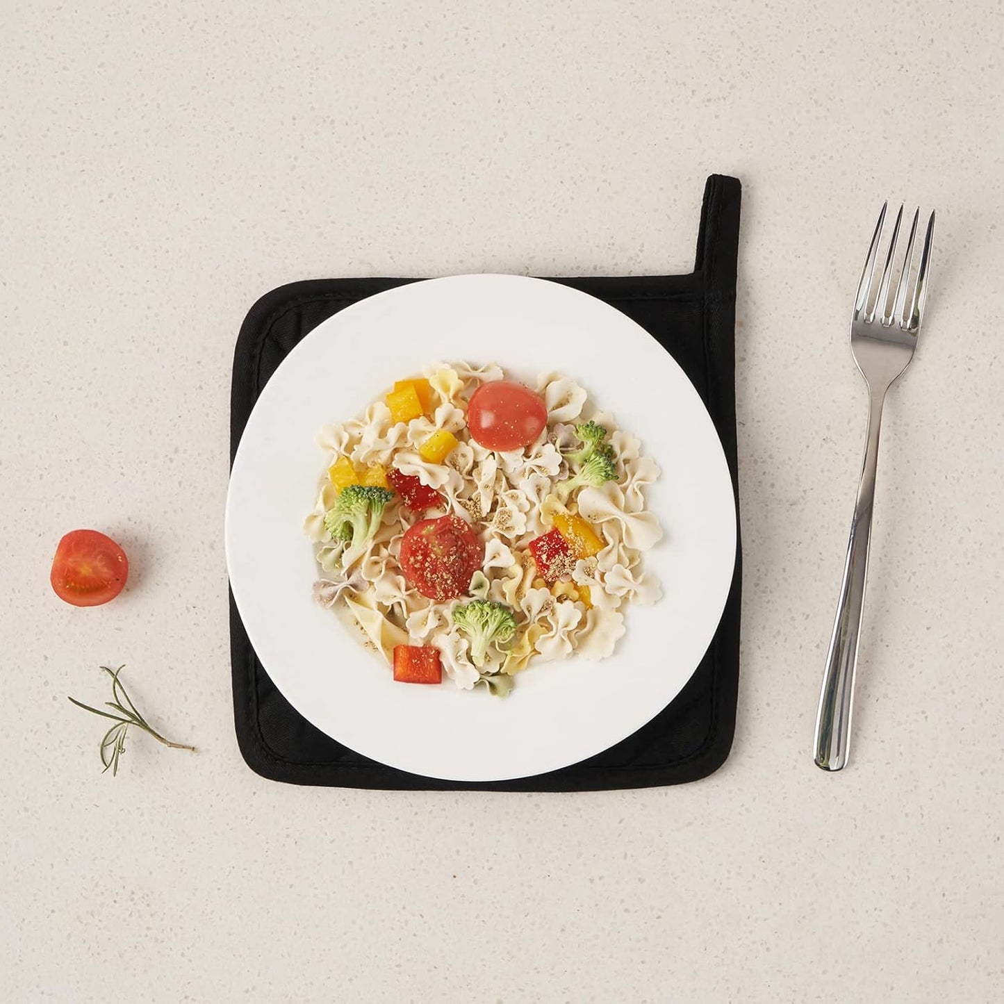 Kitchen Pot Holders Set Heat Resistant Pure Cotton Potholders Kit Trivets Large Coasters Hot Pads Terry Pot Holders for Everyday Cooking and Baking by 7 x 7 Inch Set of 6 Black