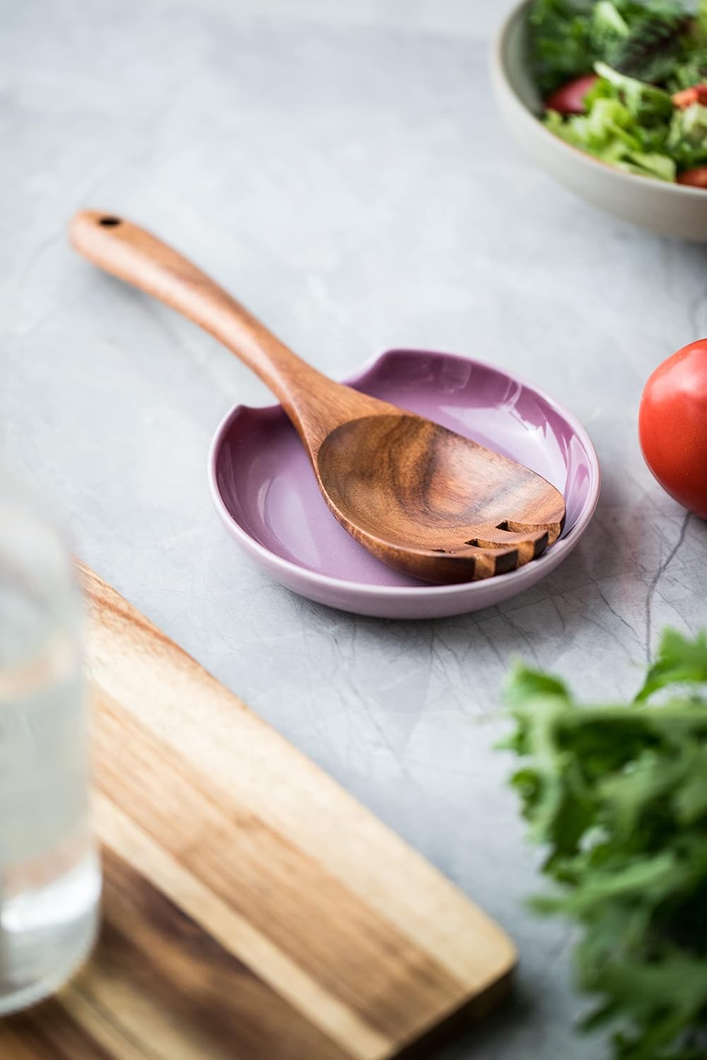 Spoon Rest for Kitchen Counter, Ceramic Utensil Rest Spoon Holder for Stove Top Cute Spoon Rests for Ladles Tongs Spatula, Kitchen Gadgets Housewarming Gift, Purple