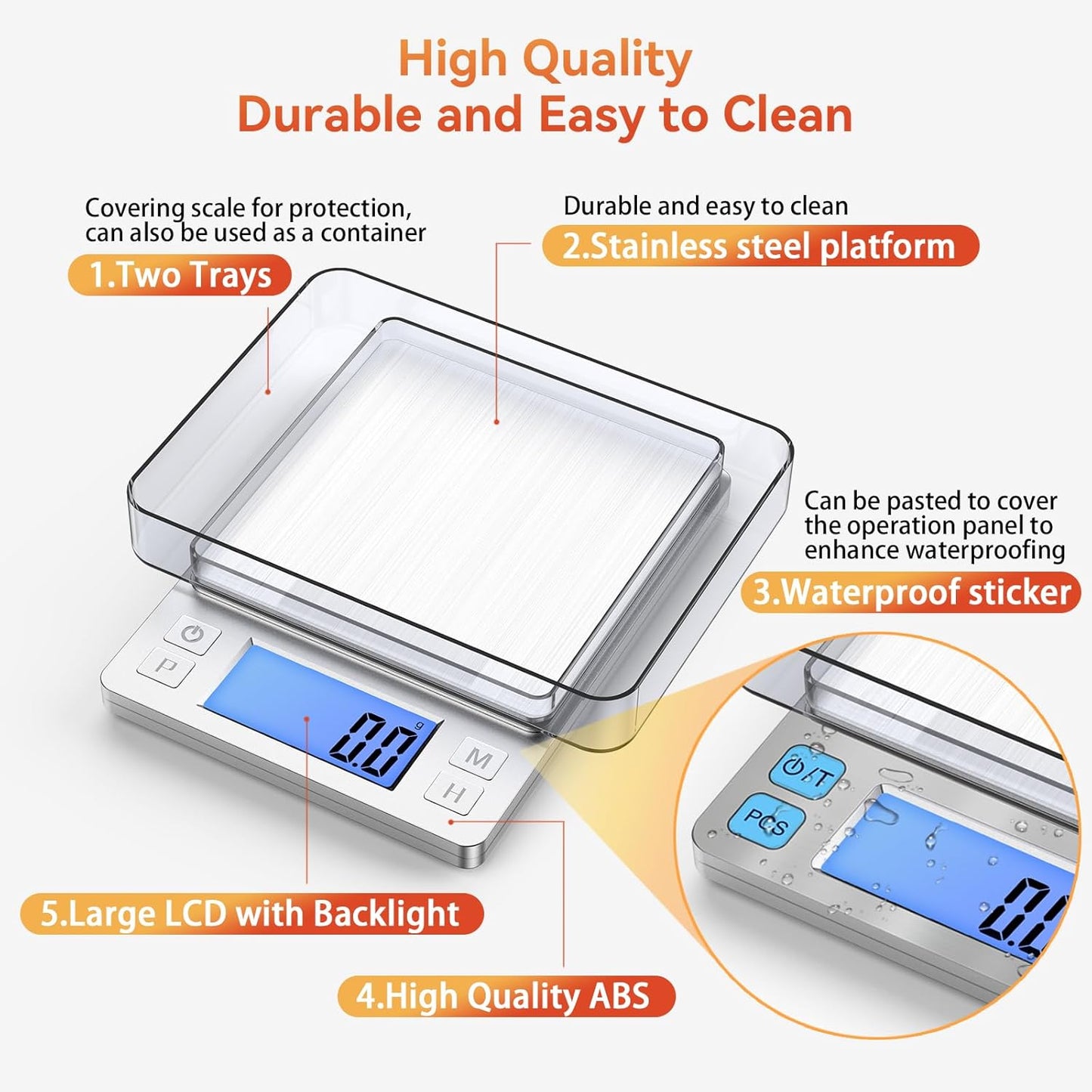 BOMATA Upgraded Small Food Scale, 0.1 g/0.001 oz High Precision, 3000 g/6.6 lb, with New Hold Function and Larger Display, USB Rechargeable, Digital Kitchen Scale for Small Item, Jewelry. Sliver
