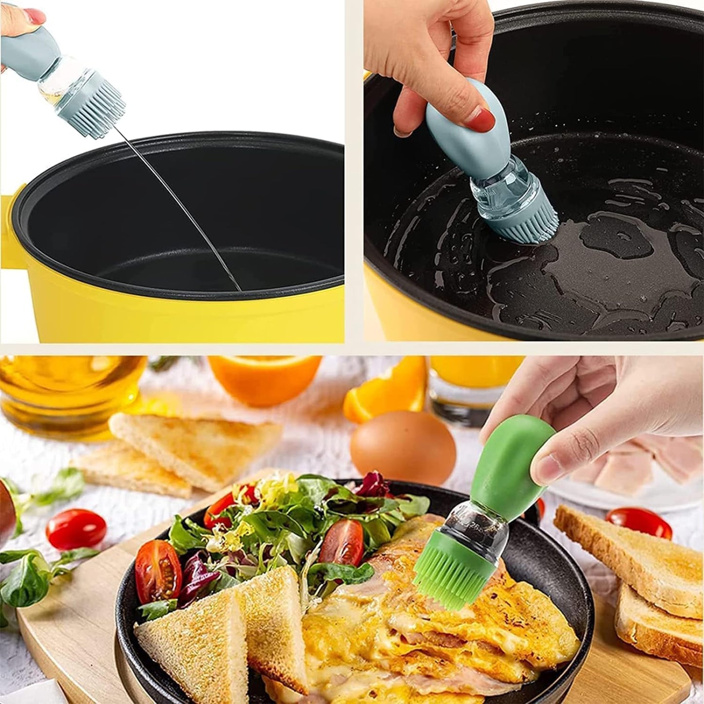 Oil Dispenser Bottle with Silicone Brush, 3 Pack 180ML 2 in 1 Silicone Dropper Measuring Oil Dispenser Bottle for Kitchen Cooking, Frying, Baking, BBQ Pancake, Air Fryer, Marinating