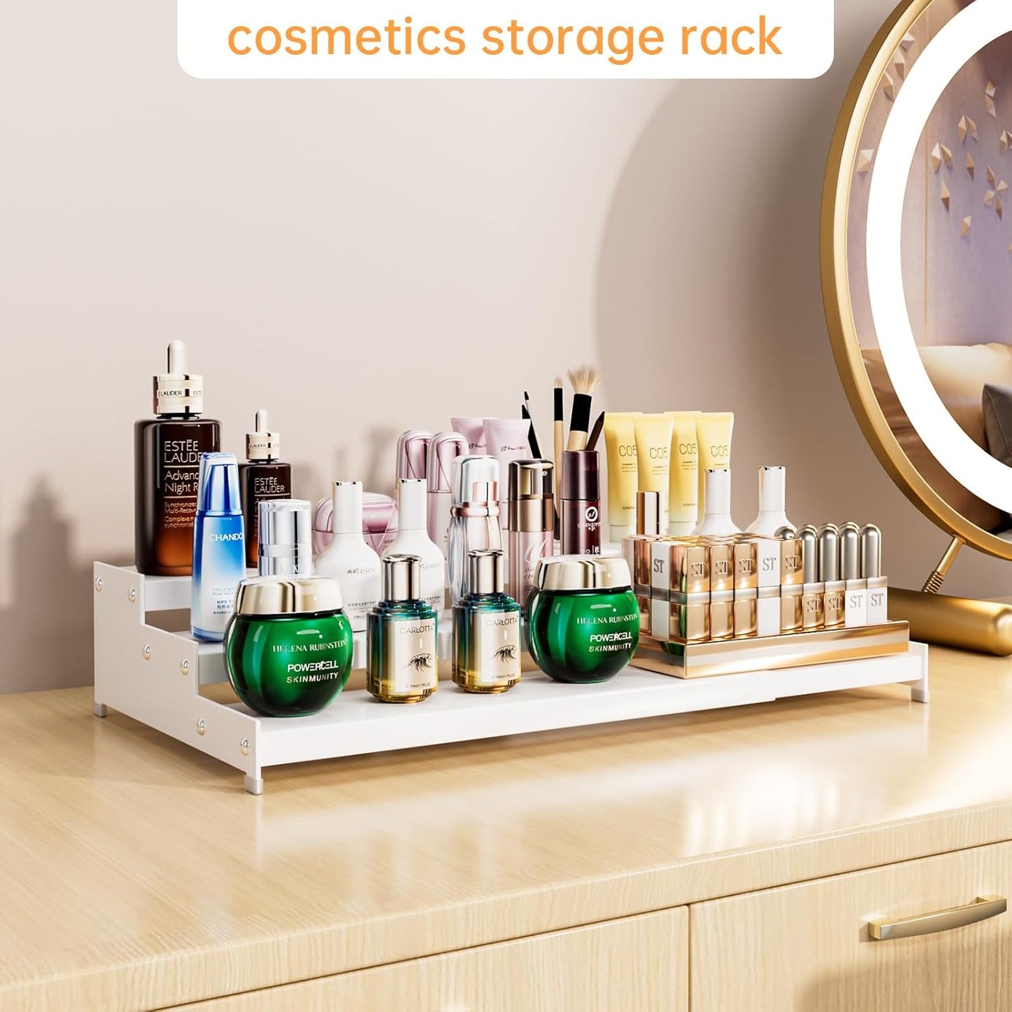 Premium Spice Rack Organizer for Countertops - 3-tier space-saving kitchen organizer for spice jars, oil bottles and utensils 2 Packs White (modern rust-resistant design)