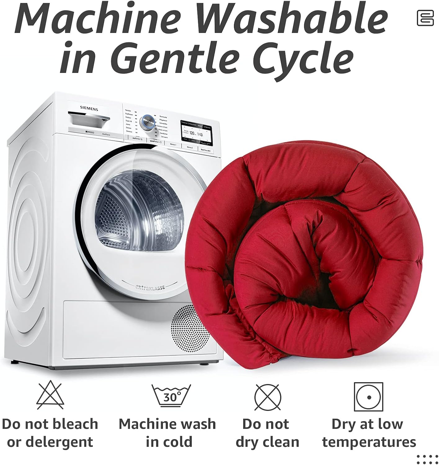 HYLEORY All Season Queen Size Bed Comforter - Cooling Goose Down Alternative Quilted Duvet Insert with Corner Tabs - Winter Warm - Machine Washable - Red