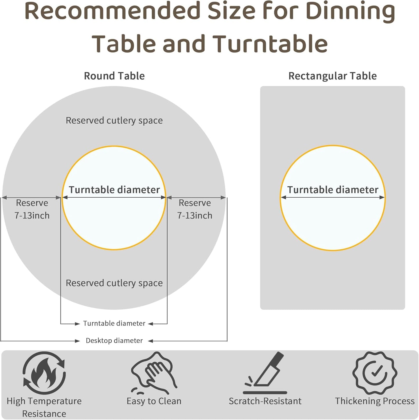 19.69" Lazy Susan for Table Top Sintered Stone Rotating Serving Tray for Dining Table, Kitchen Lazy Susan Organizer Spinning Rotating Food Server Party Centerpieces