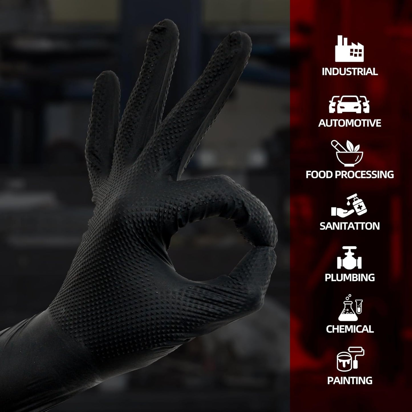 Jointown Basic Heavy Duty Nitrile Gloves, Mechanic Gloves 8 Mil Nitrile Disposable, with Raised Diamond Texture, Case of 1000, Black, XLarge