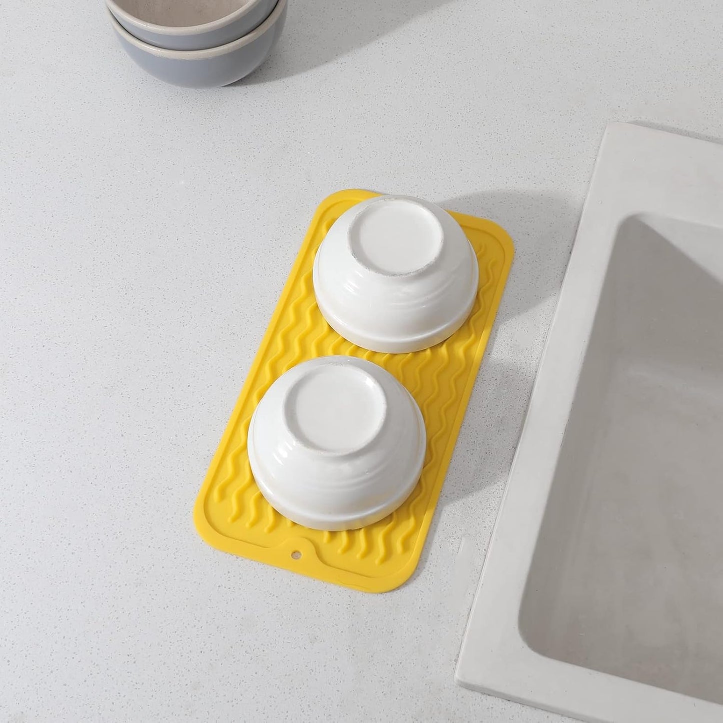 Silicone Dish Drying Mat for Multiple Usage,Easy clean,Eco-friendly,Heat-resistant Silicone Mat for Kitchen Counter or Sink,Refrigerator or Drawer Liner Yellow S 12 inches x 6 inches
