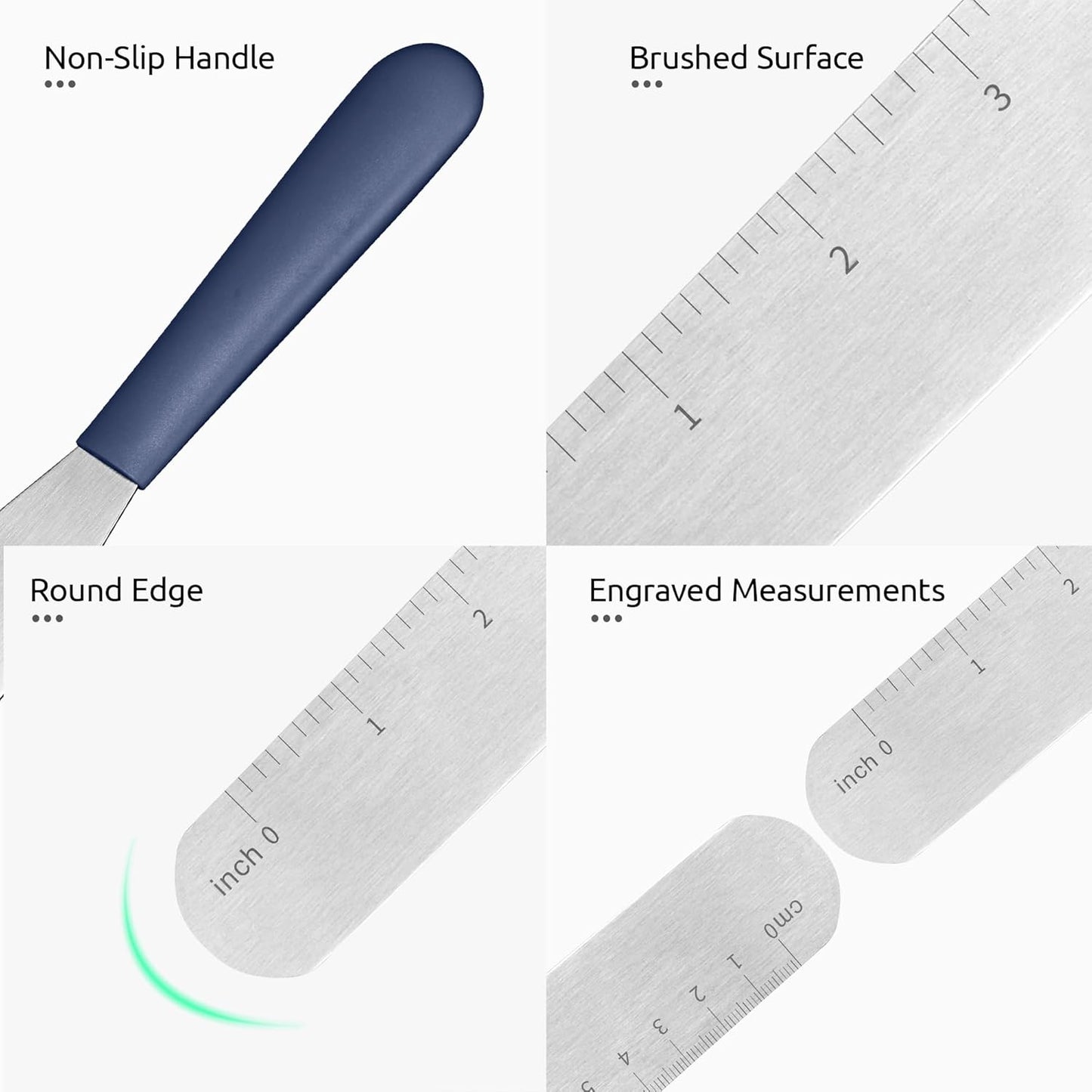 U-Taste Cake Icing Spatulas Set: Straight Decorating Frosting Knife with 6", 8", 10" Flat Thinner Stainless Steel Blade, Flexible Smoothing Spreading Tools with Comfortable PP Handle (Midnight Blue)